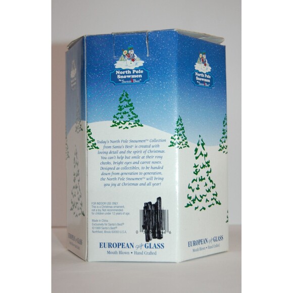 LARGE NORTH POLE SNOWMAN EUROPEAN SANTA'S BEST BLOWN GLASS CHRISTMAS ORNAMENT 7" - Picture 9 of 12